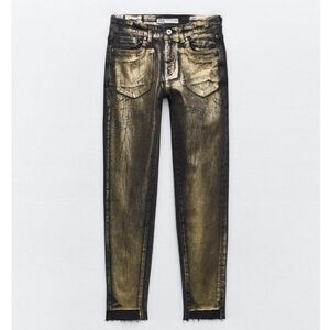 NWOT Zara Metallic Gold Foil Skinny Jeans